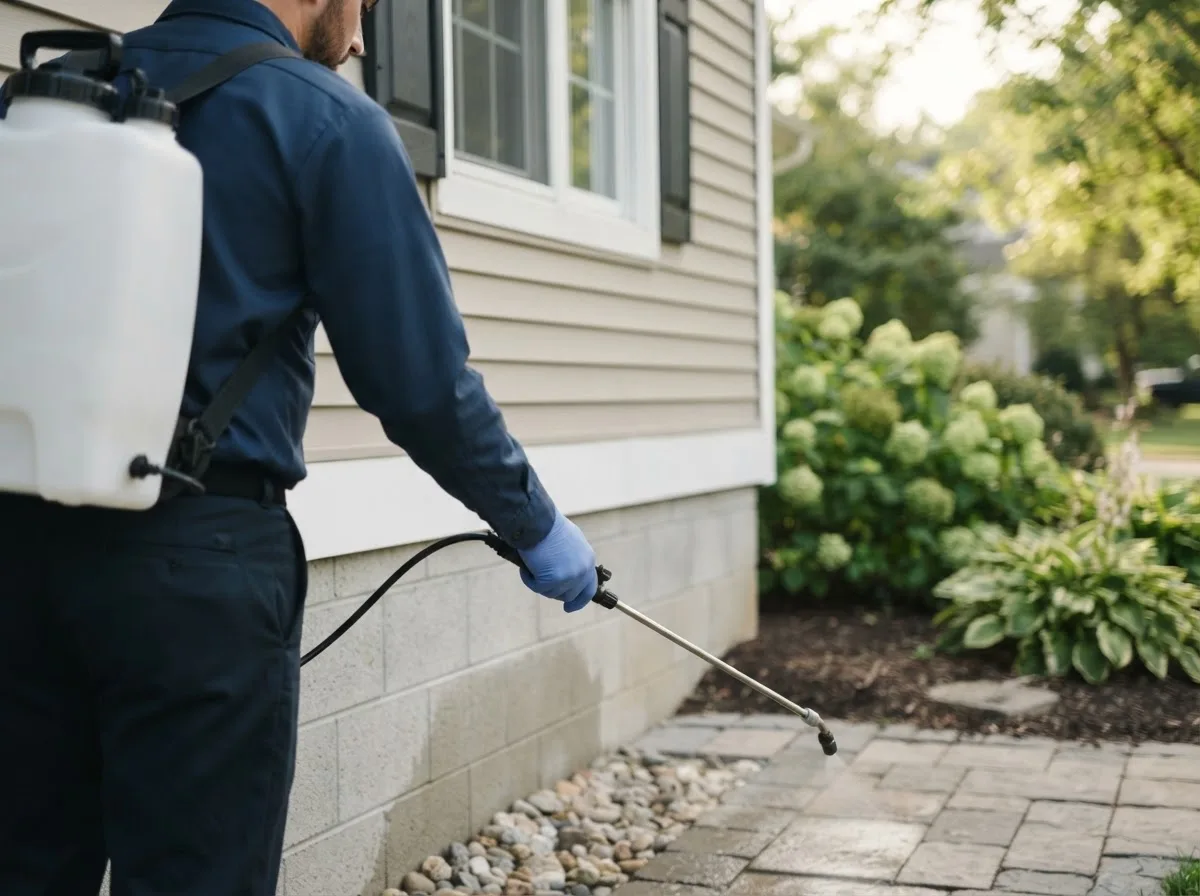 Pest control technician inspecting a home in Camp Dennison, OH